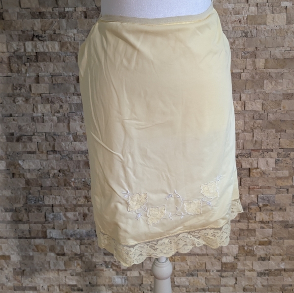 Monsanto Dresses & Skirts - Vintage Yellow Nylon Half Slip with Floral Embroidery Scalloped Lace Trim Sz Med